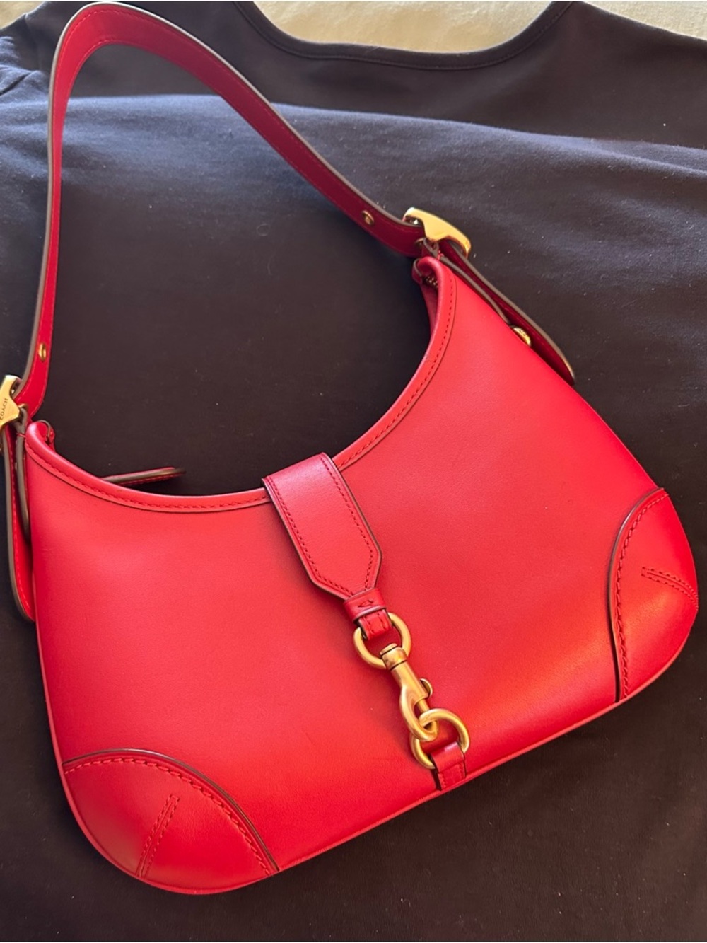 Coach Red Leather Shoulder Hobo with Gold Hardware